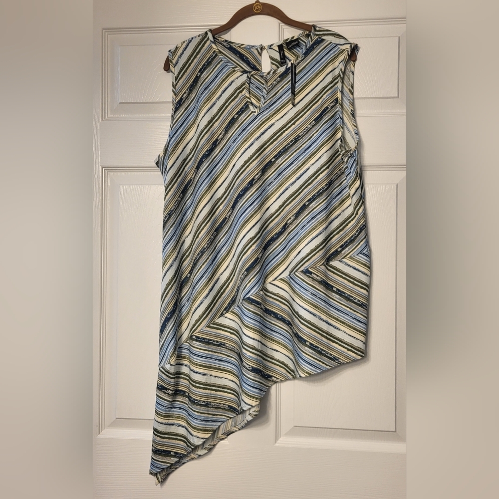 Women's New Directions Sleeveless Asymmetrical Hem Striped Blouse SZ PXL